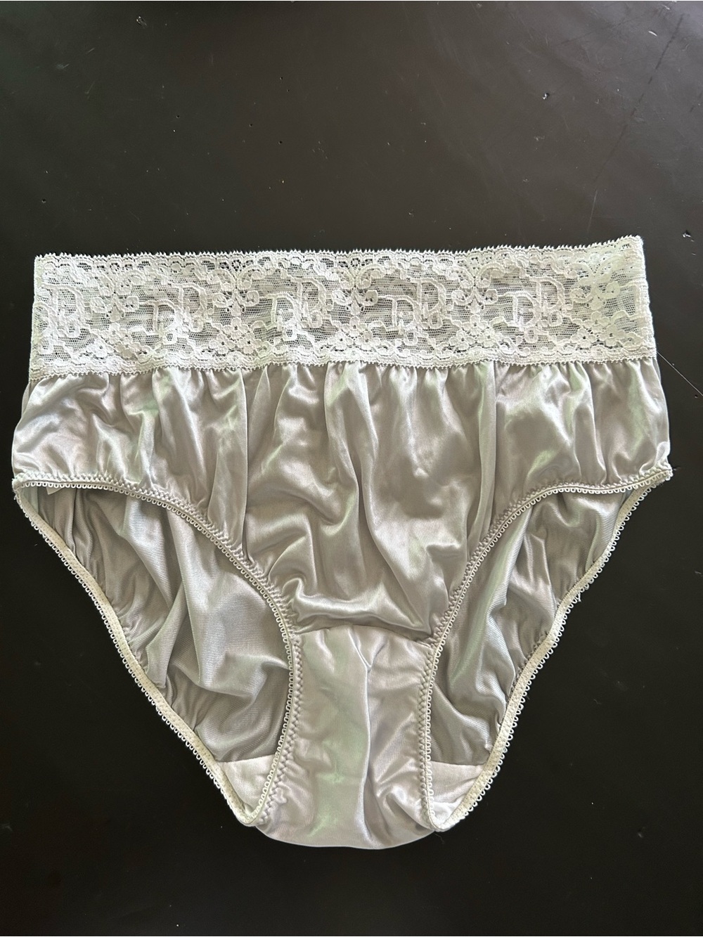Dior Iridescent Satin White Lace-Trim Silver Panties